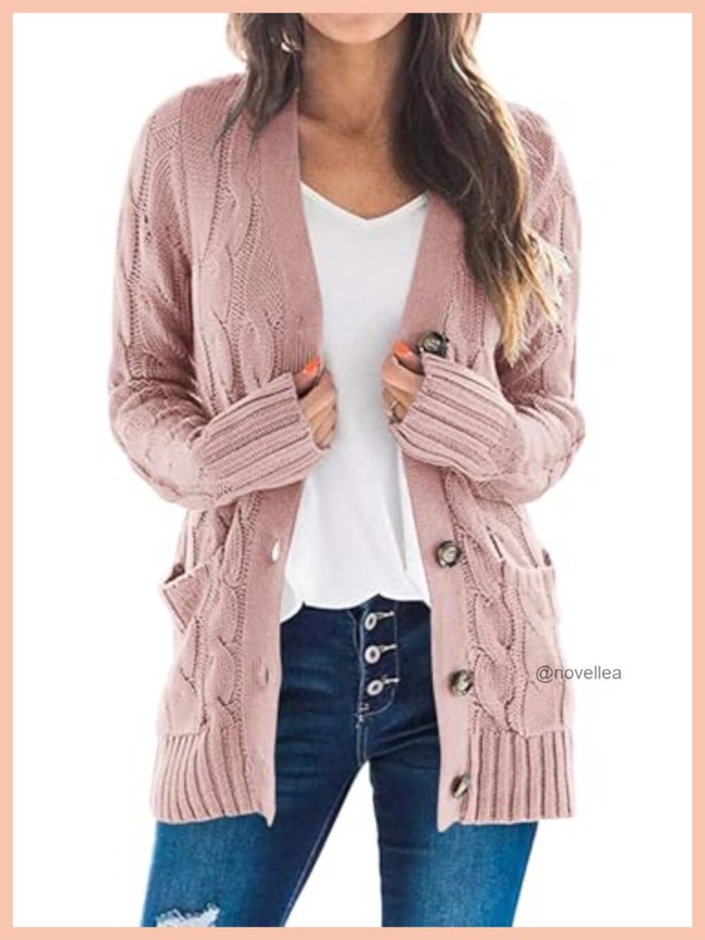 Chunky Cable Knit Cardigan Button Down Long Sleeve Loose Fit